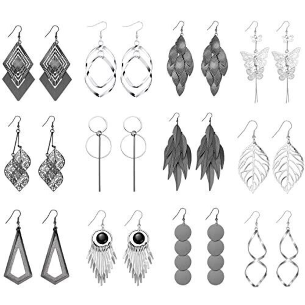9631 12 Pairs Drop Dangle Earrings Bohemian Long Earrings Vintage Statement